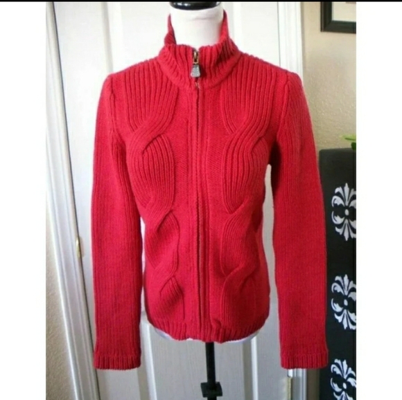 TOMMY HILFIGER CARDIGAN CHUNKY KNIT SWEATER RED SMALL WOMENS SMALL - Picture 2 of 7